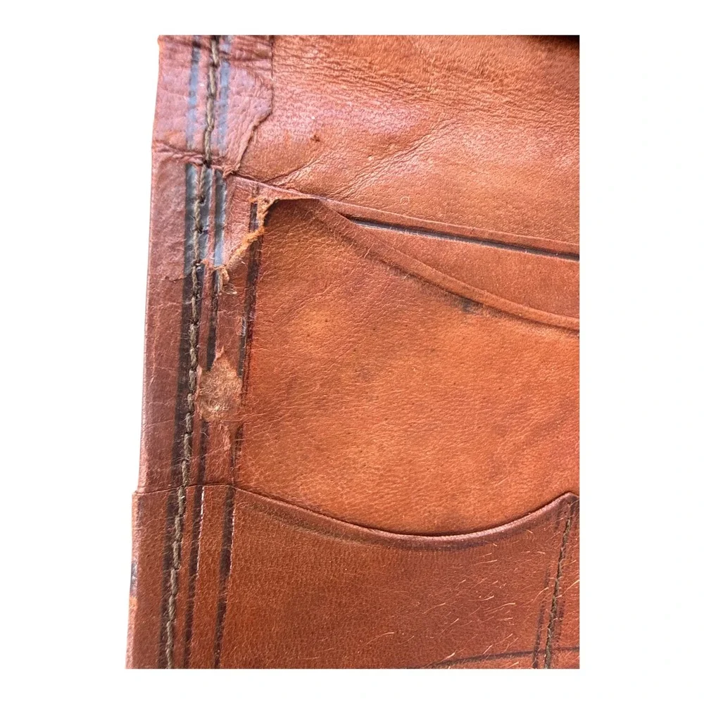 Vintage Tooled Leather Bifold Wallet Brown Boho Western Artisan Handmade